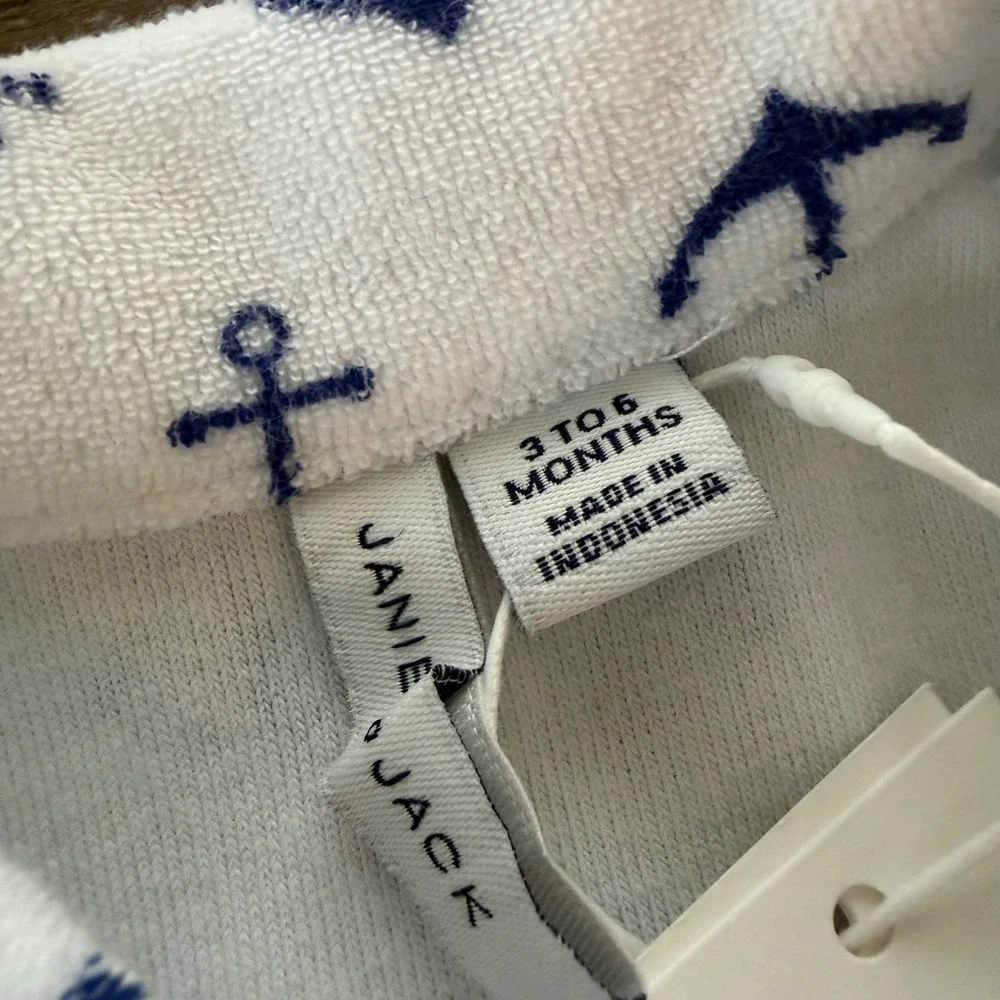 NWT Janie and Jack Baby Boys White Navy Anchor Terry Cabana Short Set 3-6 Months
